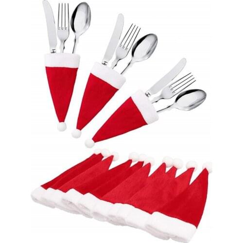 Christmas Decorations for Home Mini Cap Tableware Cutlery Holder Bags Christmas Hat Navidad Natal New Year Christmas Table Decor