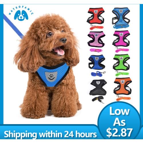 Pet Dog Harness and Leash Collar Set for Small Medium Large Dogs Cats Breathable Vest Harness for Puppy Chihuahua Pug Bulldog