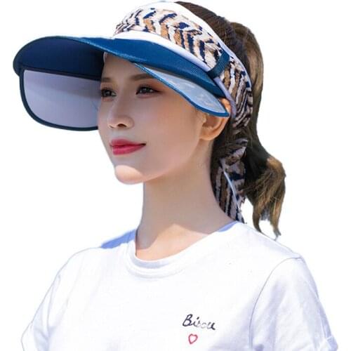 Summer Women Visor Empty Top Sun Hat Wide Large Brim Face Sunscreen Cap Foldable Beach Travel Riding Hats UV Protection Cap