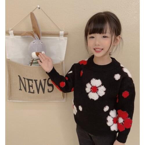 2021 Korea style girls boys floral knitted sweater autumn full sleeve fashion kids pullover sweater 2-7 years