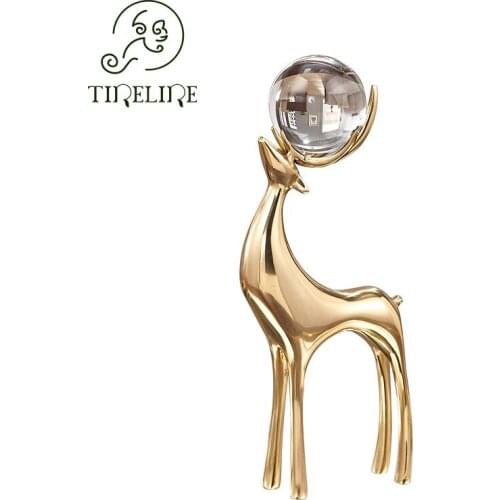 Ornaments Home Modern Statues For Decoration Figurines For Interior Sculptures Light Luxury Pure Copper Deer Crystal Ball Crafts