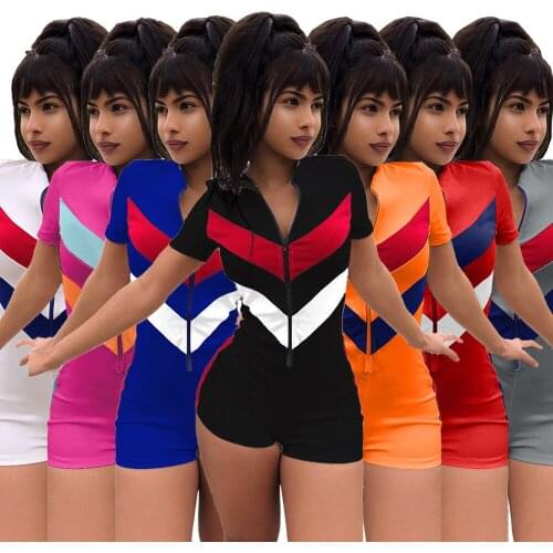 DN8087Street trendy spring and summer womens clothing fashion casual sports multi-color stitching womens jumpsuit bodysuits