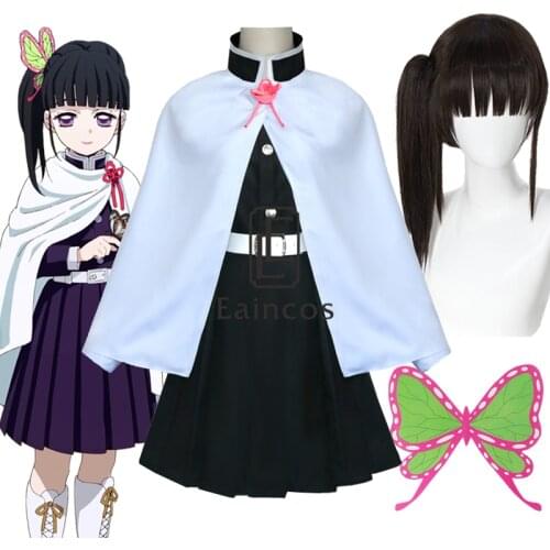Anime Demon Slayer Kimetsu no Yaiba Tsuyuri Kanawo Uniform Cosplay Costume Halloween Carnival Cloak Wigs Shoes
