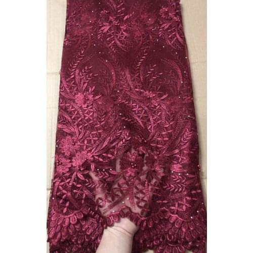 Wine latest african laces 2020 african lace fabric high quality french lace fabric with stones 5yards net african fabric YLL054