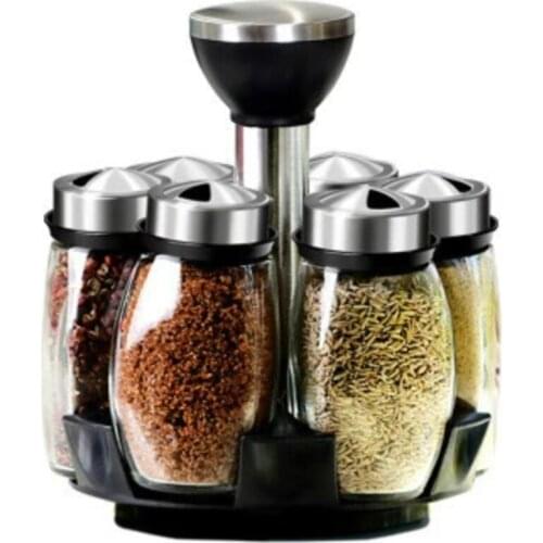 Rotating Cruet Seasoning Jars Set for Sprays Bottles Salt Shakers Holder Kitchen Storage Rack Organizer