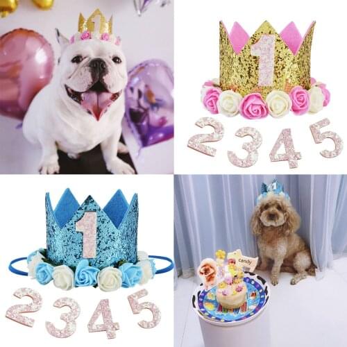 High Quality Pet Cat Dog Birthday Party Hat One to Five Caps First Birthday Princess Crown Party Puppy Kitten Favors Headband