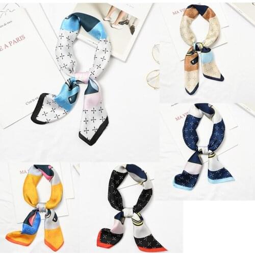 Yishine Wholesale 20pcs 5 Colors Multifunction Cute Pattern Women Satin Wraps Scarves Shawl Polyester Silk Scarf Handkerchief
