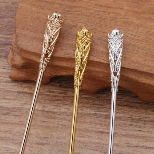 20 PCS Metal Alloy Hair Stick Gold Silver Color Hairpins Blank Base Setting For Women DIY Jewelry Accessories