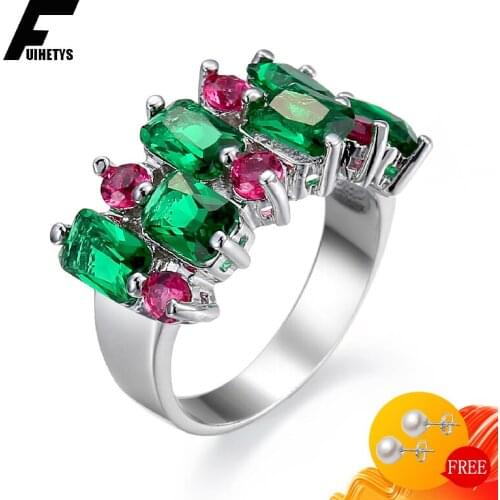 Retro 925 Silver Jewelry Ring with Emerald Zircon Gemstone Finger Rings for Women Wedding Engagement Party Accessories Wholesale