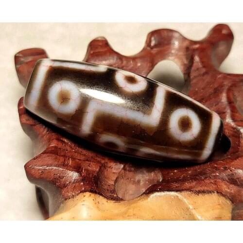 1pcs/iot Tibet Fengshui bloodline agate 9 eyes DZI 15*41mm White/dark brown DZI men&women jewelry DIY jewelry Free Shipping