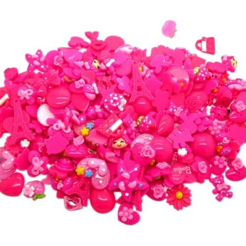 100Pcs Fuschia Series Mixed Decoration Crafts Beads Frame Flatback Cabochon Scrapbook Kawaii DIY Embellishments Accessories