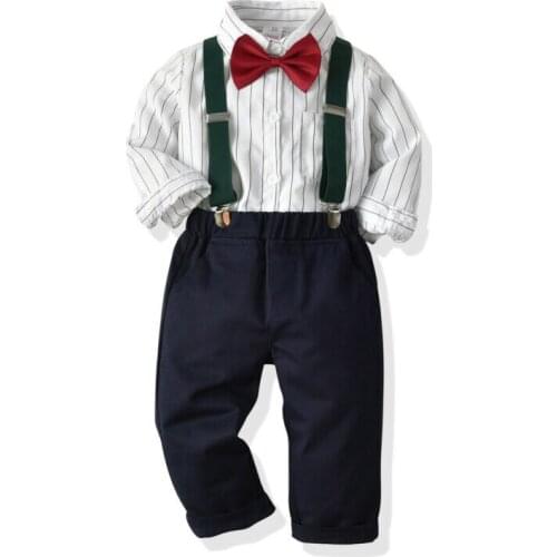 2PCS Toddler Baby Boys Formal Outfit Set Striped Shirt Long Pants Suits Clothes-Sets Top-Clothing Long-Sleeve Fashion Cotton