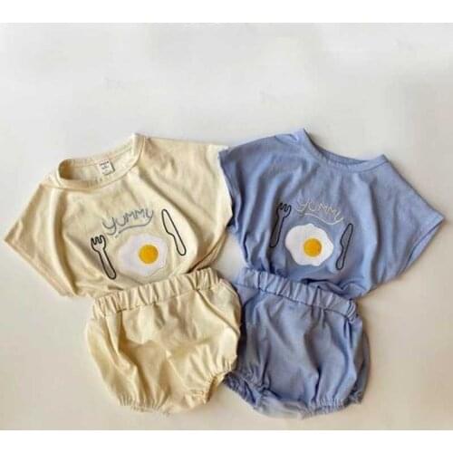 Baby Clothes Summer Newborn Baby Clothing Set Infant Toddler Boys Clothes Cotton Baby Outfits Poached Egg T-shirt + Shorts 2pcs