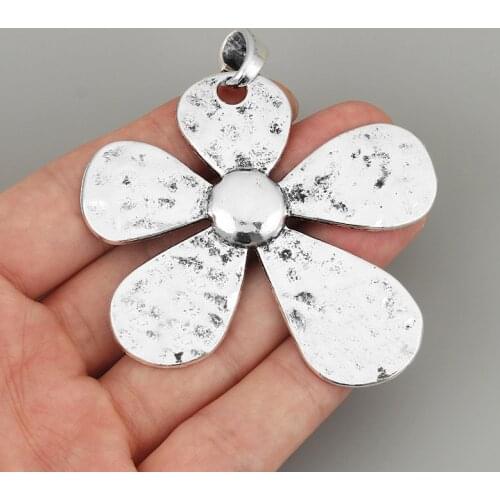 2PCS Large Hammered Flower Charms Pendants for Necklace Making Jewelry Findings 70x68mm
