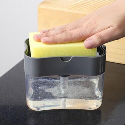 2 in 1 Manual Press Liquid Soap Dispenser With Sponge Household Kitchen Cleaning Liquid Detergent Dispenser Press-type Soap Box