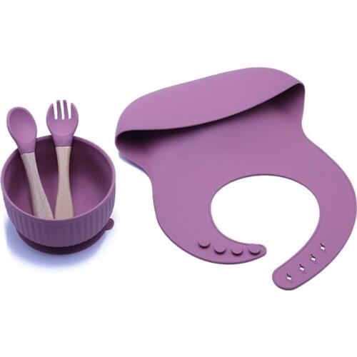 4PCS Silicone Baby Feeding Bowl Tableware Waterproof Bibs Spoon Fork Non-Slip BPA Free Silicone Dishes Y1QF