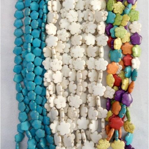 Sun Flower Shape Blue White Colorful Tophus Natural Stone Beads Turquoises Round Beads For Jewelry Making 15.5 inches 19*7mm