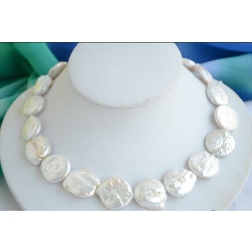 CBH20 17" 22mm white BAROQUE coin KESHI REBORN PEARL NECKLACE