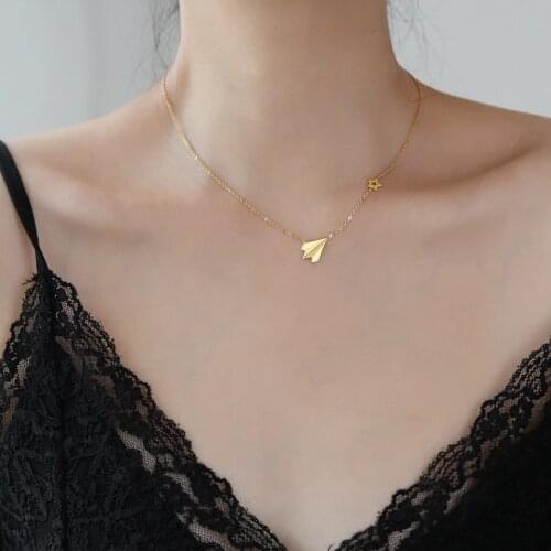 YUN RUO Sexy Airplan Star Choker Gold Pendant Necklace Woman Jewelry Fashion Elegant Titanium Stainless Steel Accessory Not Fade