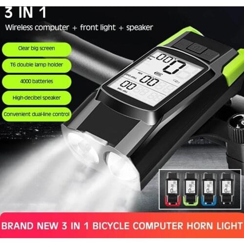 4000mAh 3 in1 Bike Speed Meter Digital Double Horn Lamp Cycling Computer Multifunction Waterproof Bicycle Speedometer Light Horn