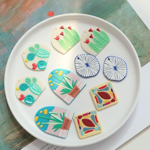 DIY Handmade Ornament Resin Patch Ins Cartoon Fun Color Potted Cactus Earrings Accessories Material Pendant 2pcs