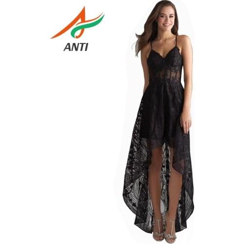 ANTI Fast Shipping Black Sexy Lace Evening Dresses Long Vestido De Noiva V-Neck Appliques Beading Pearls Robe De Soiree Custom