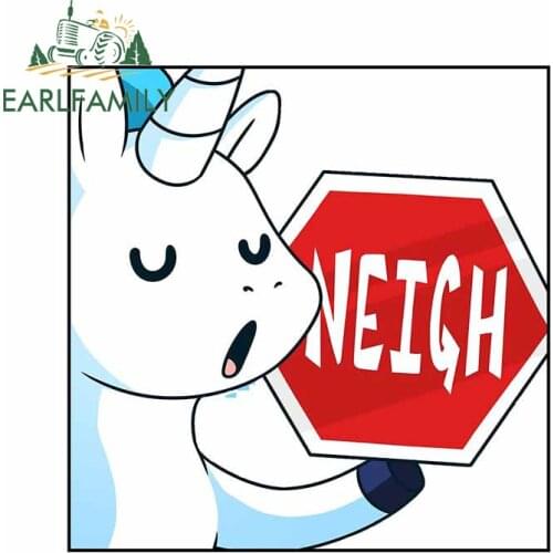 EARLFAMILY 13cm x 12.9cm for Unstable Unicorns Neigh Card Decal Silhouette Camper Car Stickers Windows Waterproof RV Graphics