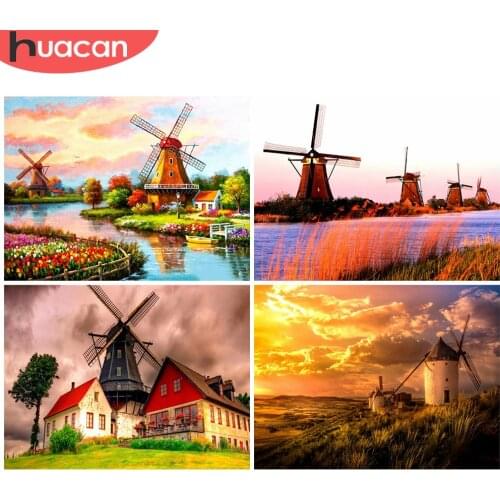 HUACAN DIY Diamond Painting 5D Windmill Full Square Embroidery Landscape Home Decoration New Arrival Mosaic Handmade Gift