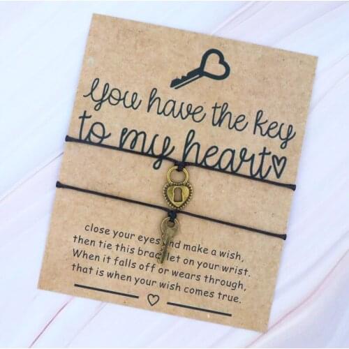 Key To My Heart Wish Bracelets Lock and Key Couples Bracelets Key Lock Charm Bracelets for Women Men Friendship Lover Gifts