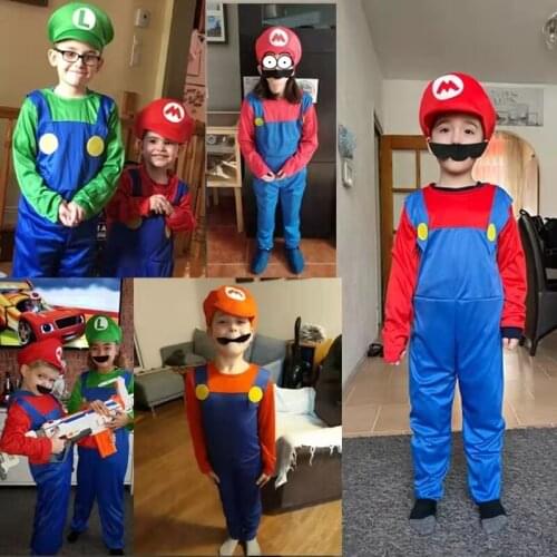 Halloween Costume Role-Playing Animation Game Super Mario Role-Playing Costume Adult Children Mens and Womens One-Piece Suit Hat