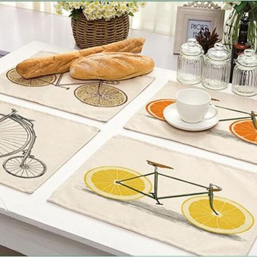 Hot Cute Cartoon Fruit Bike Pattern Table Mat Table Napkin For Wedding Table Mat Placemat Kitchen Decoration Dining Accessories
