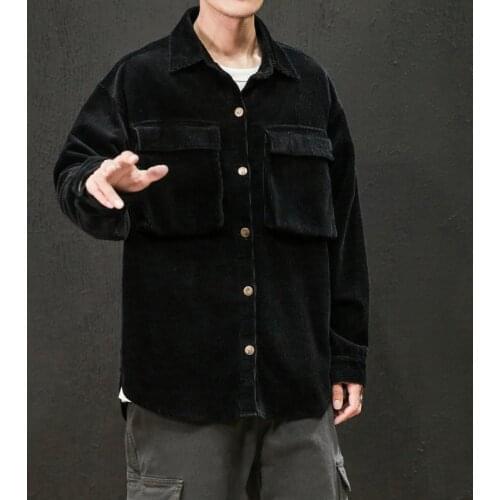 New Corduroy Casual Shirts 2021 Men Clothing Harajuku Solid Color Shirt Men Streetwear Men Shirt Long Sleeve Autumn