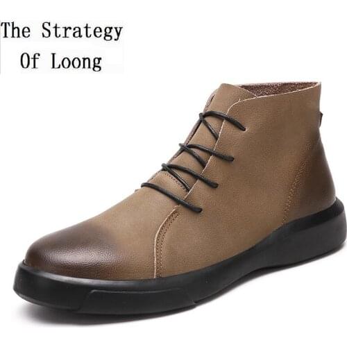 Spring Autumn Retro Plush Size 46 47 Men Genuine Leather Ankle Short Equestrian Boots Winter Male Lace-Up Plush Shoes 20200326