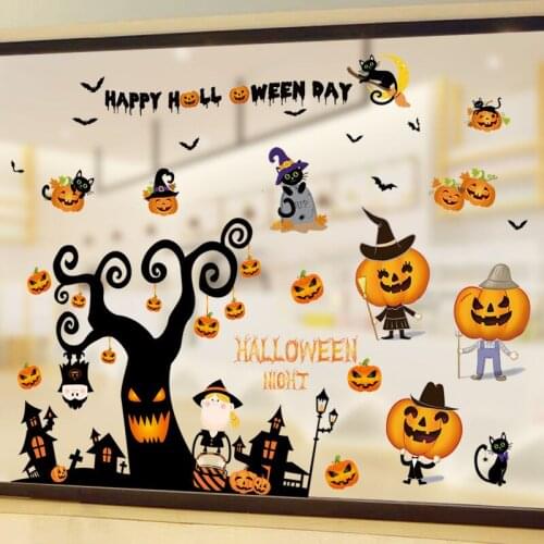 2021 Halloween Window Stickers Grim Witch Pumpkin DIY Door Wall Decals Sticker Halloween Decoration Horror Zombie Party Supplies