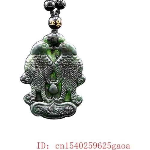 Jade Love bird Pendant Necklace Black Green Natural Gifts Chinese Fashion Amulet Jewellery Charm Carved