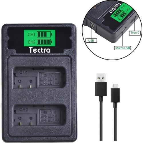 New LCD USB EN-EL14 EL14a EN EL14 Battery Charger with Type C Port for Nikon D5200 D3100 D3200 D5100 P7000 P7100 MH-24 Charger