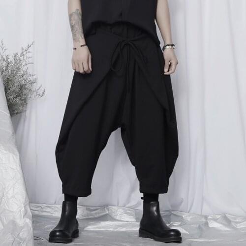 Original new casual pants mens eight-quarter pants mens trendy large size fashion Japanese niche wide loose Harlan pants