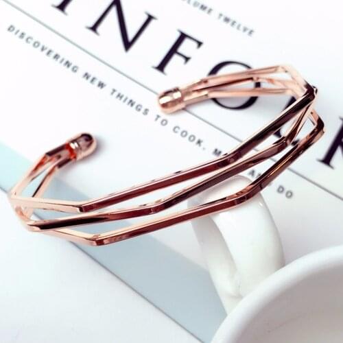 3D Geometric Irregular Open Bracelets Hollow Out Carve Metal Bangle Personality Rose Gold Silver Plated Jewelry Gift For Women