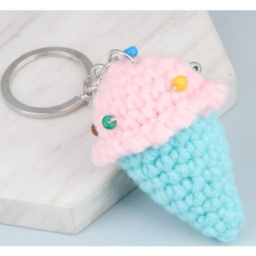 Weaving Ice Cream Keychain Crochet Key Ring Cute Dessert Key Chains For Women Girls Delicate Friendship Summer Gifts