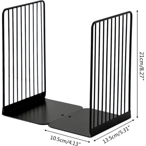 P82A 1 Pair Bookends Book Stand Support Simple Iron Desktop Non Slip Rack Shelf Holder Office Magazine Organizer