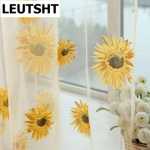Sunflower Printing Transparent Curtains Window Screen Fashion Voile Modern Tulles Curtains for Living Dining Room Bedroom