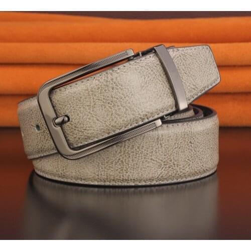 High quality pin buckle genuine leather Cowskin fashion designers belts waist straps Gray casual cowhide ceinture homme