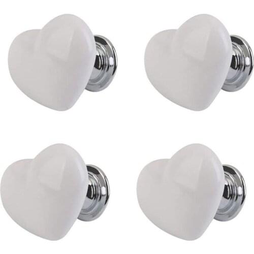 4pcs Handle Ceramic Door Knob Heart Shape for Closet Drawer White