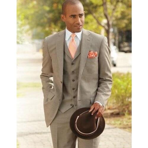 Grey Custom Made Groom Tuxedos Mans Suits For Wedding Party Suits Dinner Suits Prom Dresses Three Pieces Suit(Jacket+Pants+Vest)