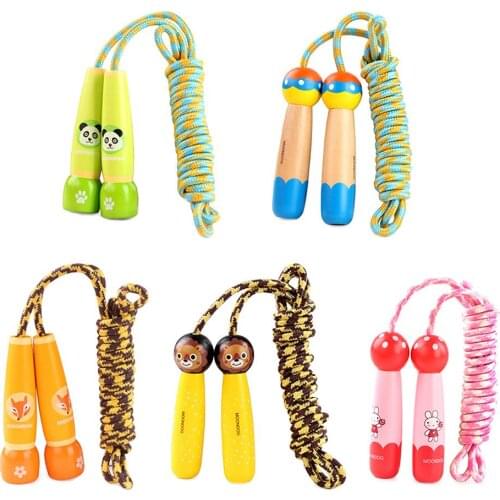 Jump Rope Adjustable Cotton Jump Rope Skipping Rope with Wooden Handles for Kids Children Boys Girls Exercise Fitness Training W