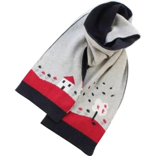 TOU--Baby Girl Winter Warm Scarf Knitted Kids Soft Scarves Child Embroidered Lovely Flower Scarf