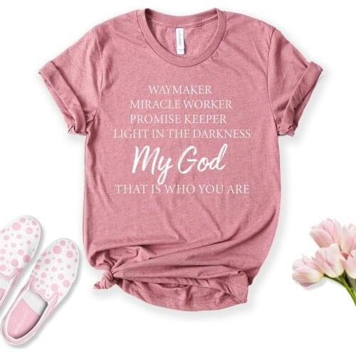 Faith Waymaker Religious Christian Spiritual Shirt Streetwear 100% Cotton Funny Letter print Graphic O neck Ladies Drop shipping