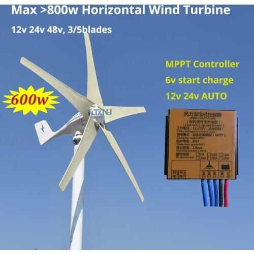 New arrival 400w 500w 600w 3 or 5 blades wind power generator three phase AC 12v 24v 48v wind turbine with MPPT wind controller