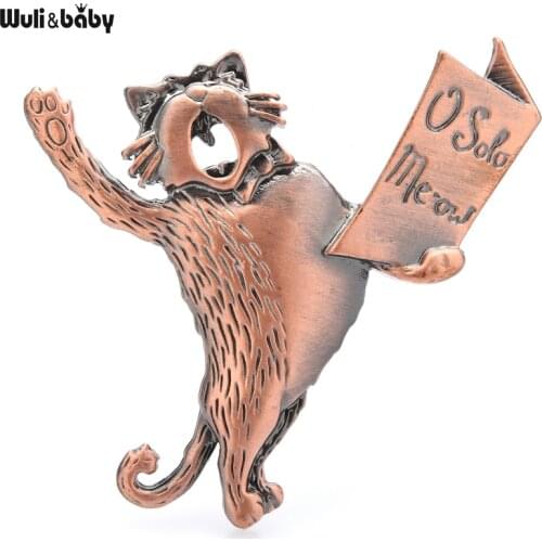 Wuli&baby Vintage Cat Brooch Reading Books Jewelry Gift For School Student Brooch Pins 2021
