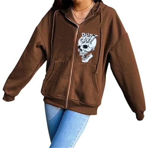 Y2k New aUTUMN Womens Skeleton Zip Up Hoodies Rhinestone Graphic Oversized Pullovers Sweatshirt Goth jacket with Pockets